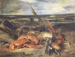 Eugene Delacroix Still Life with a Lobster and Trophies of Hunting and Fishing (mk05) oil painting image